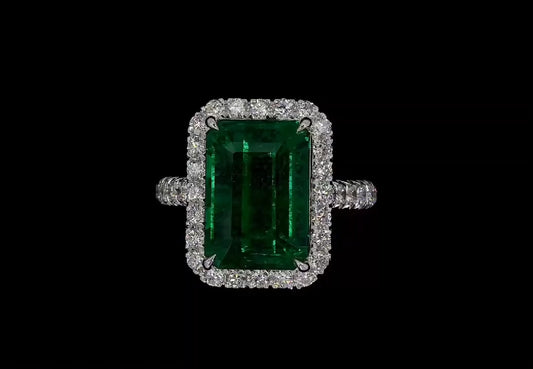 Emilio Jewelry Certified Vivid Green No Oil 8.00 Carat Emerald Ring