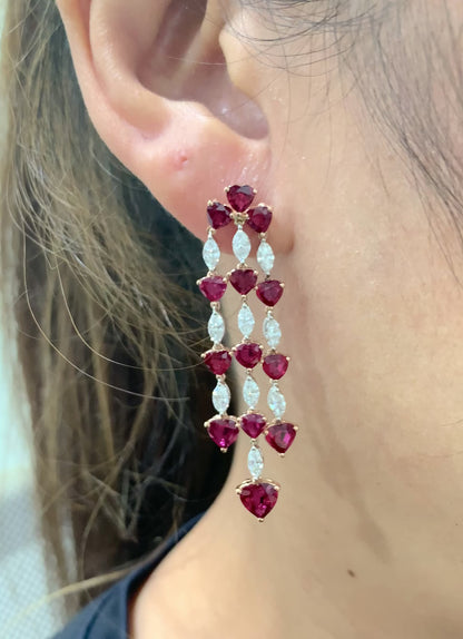 Emilio Jewelry Vivid Red Ruby Heart Diamond Earring