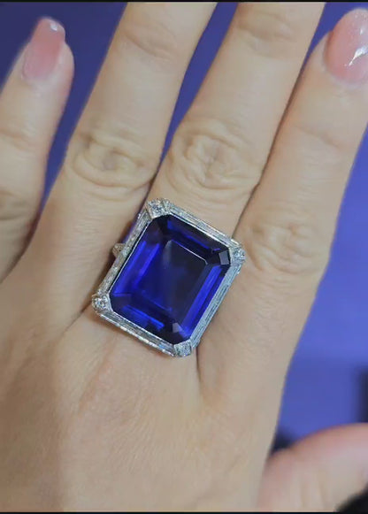 Emilio Jewelry SSEF Certified 20 Carat Royal Blue No Heat Burma Sapphire Ring