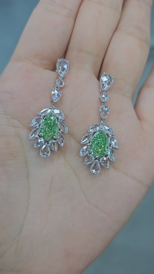 Emilio Jewelry GIA Certified 4.00 Carat Green Diamond Earrings