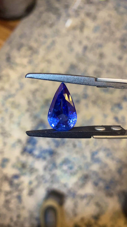 Emilio Jewelry Certified 15.00 Carat No Heat Cornflower Blue Pear Sapphire