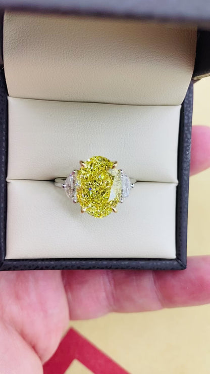 Emilio Jewelry GIA Certified 7.00 Carat Oval Fancy Intense Yellow Diamond Ring