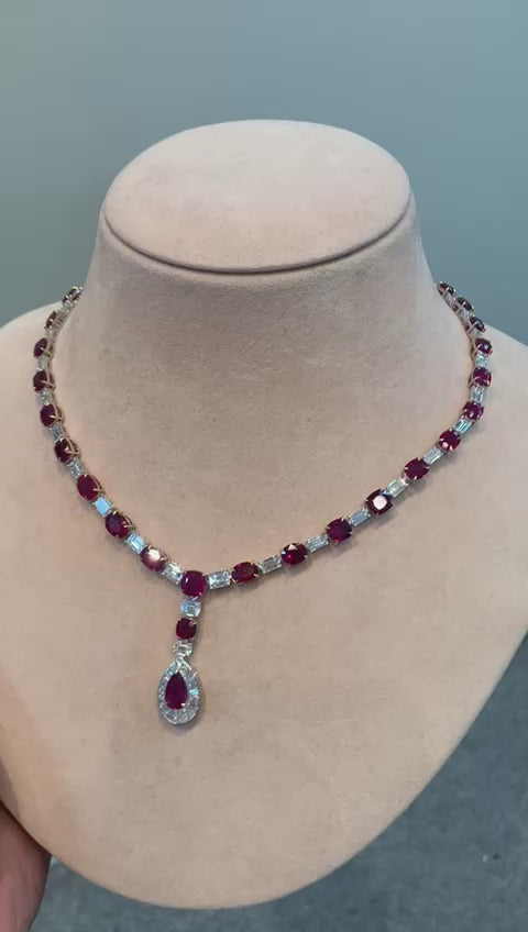 Emilio Jewelry 89.00 Carat Burma No Heat Pigeon Blood Necklace