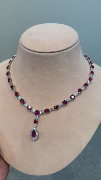 Emilio Jewelry 89.00 Carat Burma No Heat Pigeon Blood Necklace