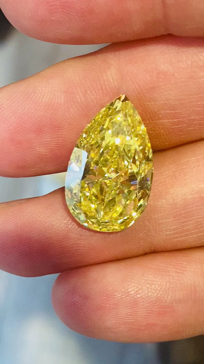 Emilio Jewelry Gia Certified 20.00 Carat Fancy Intense Yellow Pear Shape Diamond